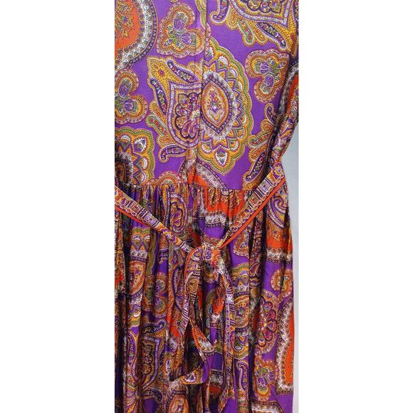 Vtg 60s 70s Saks Fifth Ave Psychedelic Paisley Mini Dress Purple Orange Small - Picture 6 of 8